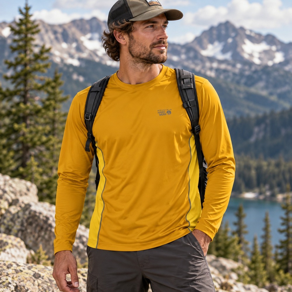 Mountain Hardwear Long Sleeve Performance Shirt Sz XXL Mustard Yellow Outdoors